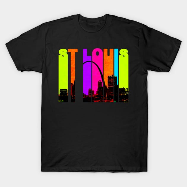 Retro St Louis Missouri Cityscape Skyline T-Shirt by phughes1980